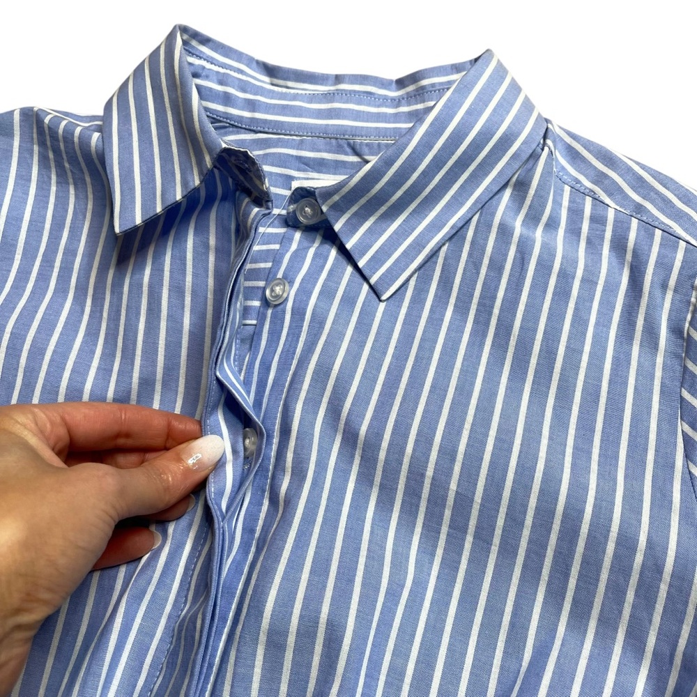 SOLD Calvin Klein Women’s Blue & White Stripe Long Sleeve Tie Waist Long Sleeve - Picture 5 of 7